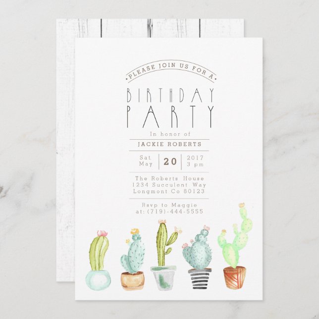 Cactus Garden | Watercolor Birthday Party Invite (Front/Back)