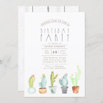 Cactus Garden | Watercolor Birthday Party Invite by RedefinedDesigns at Zazzle