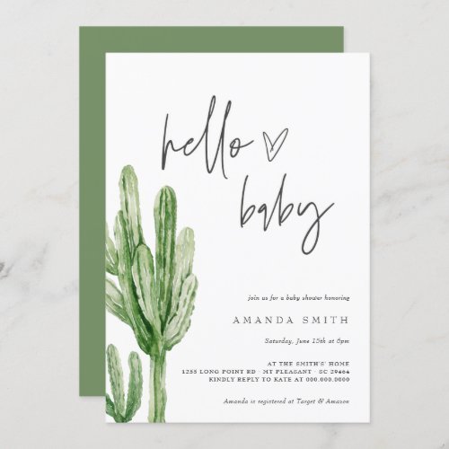 Cactus Gender Neutral Desert Hello Baby Shower Inv Invitation - Cactus Gender Neutral Desert Hello Baby Shower Invitation 