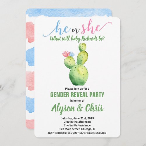 Cactus gender reveal invitation fiesta succulent