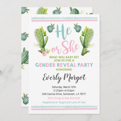 Cactus Gender Reveal Party Invitation Baby Reveal