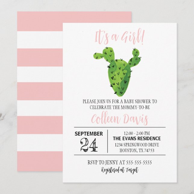 Cactus Girl Baby Shower Invitation (Front/Back)