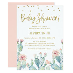 Cactus Gold Calligraphy Baby Shower Invitation