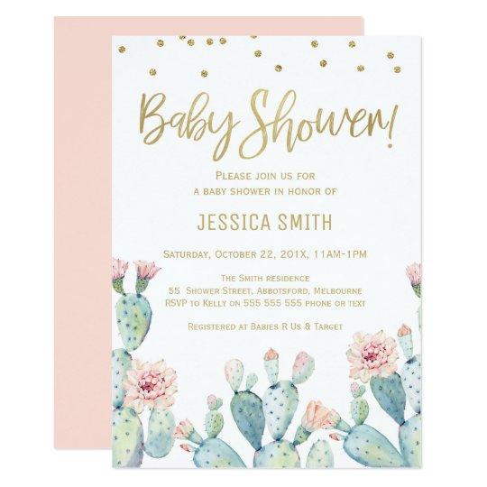 Cactus Gold Calligraphy Baby Shower Invitation Zazzle Com