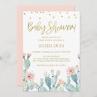 Cactus Gold Calligraphy Baby Shower Invitation