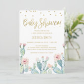 Cactus Gold Calligraphy Baby Shower Invitation (Standing Front)
