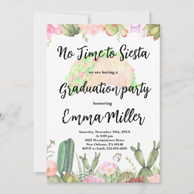 Cactus Graduation Fiesta Party Invitation (Front)