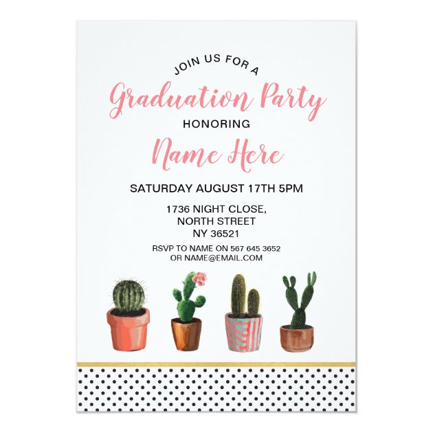 Cactus Graduation Party Gold Cactus Pretty Invite