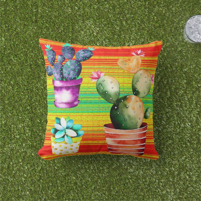 Cactus Graphic Design Outdoor Pillow (Grass)