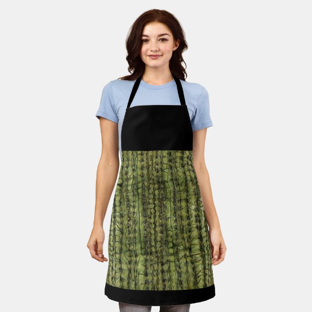Cactus Green Kitchen Apron with Black Upper  (Worn)