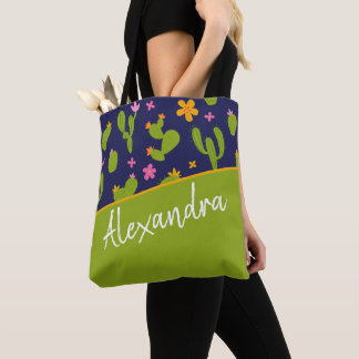 Cactus Green Pink Blue Pattern Personalized Tote Bag