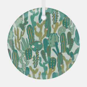 Cactus Green Repeated Vintage Texture Glass Ornament