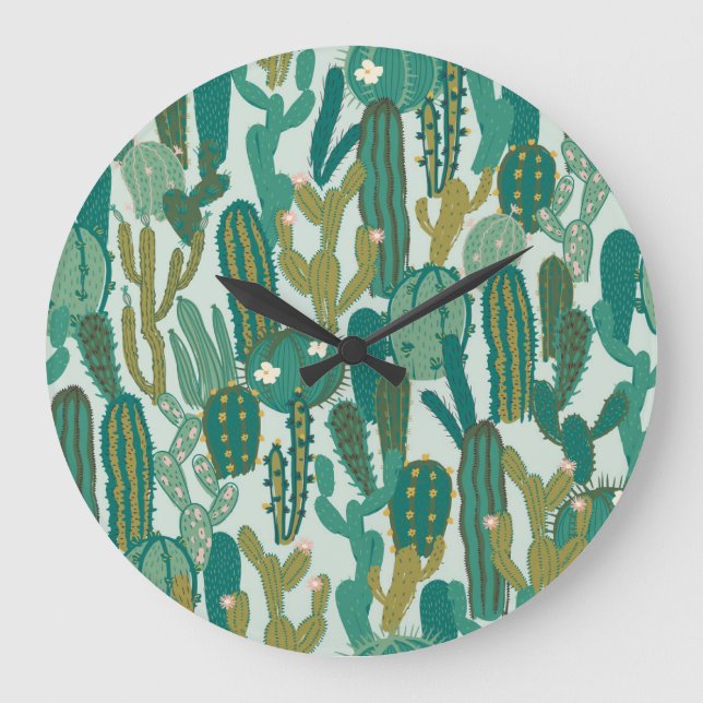 Cactus Green Repeated Vintage Texture Large Clock (Front)