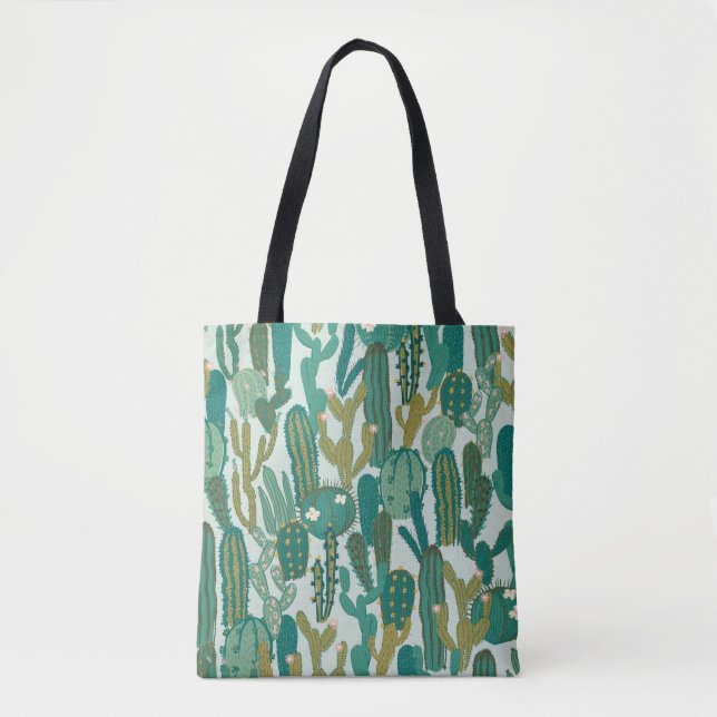 Cactus Green Repeated Vintage Texture Tote Bag (Front)