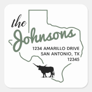 Cactus Green Texas Longhorn Family Address Label