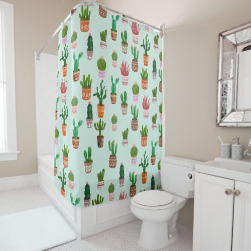 Cactus Green Watercolor Shower Curtain