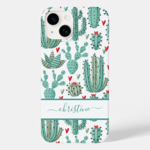 Cactus green white name script Case_Mate iPhone 14 case