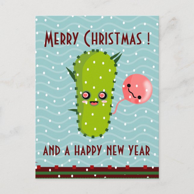 cactus green xmas greetings holiday postcard (Front)