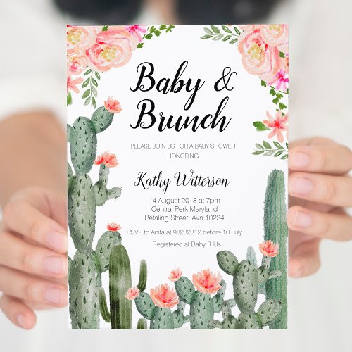 Cactus greenery baby brunch shower invitation