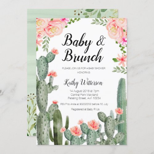Cactus greenery baby brunch shower invitation