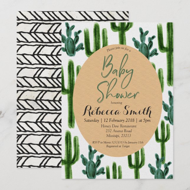 Cactus Greenery Baby Shower Invitation Modern (Front/Back)