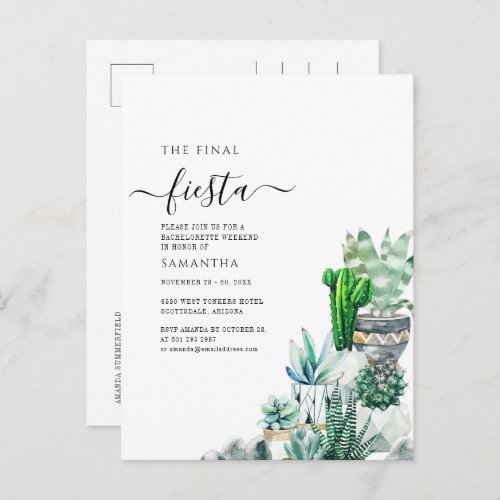 Cactus Greenery Bachelorette Weekend Party Invitation Postcard