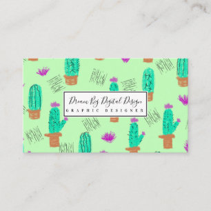 Cactus Greenery Doodles   Green Business Card