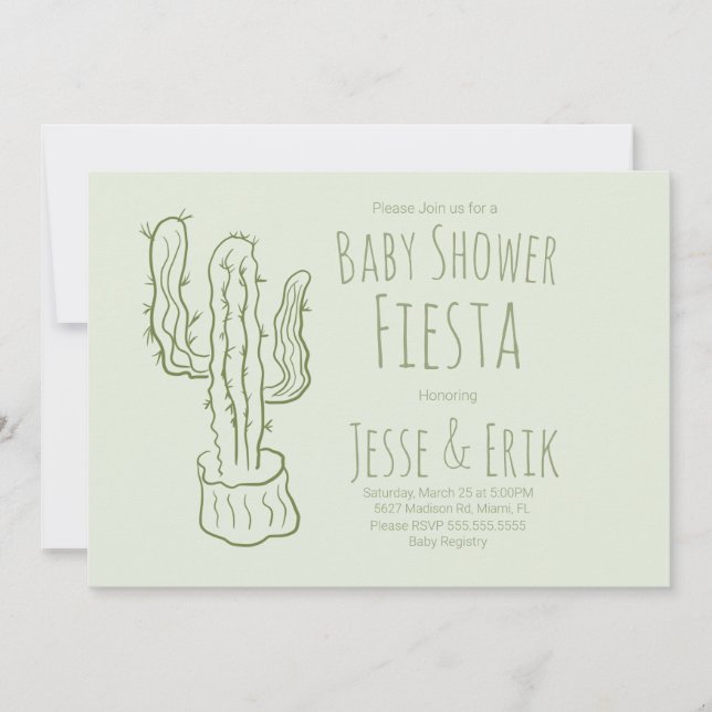 Cactus Hand Drawn Baby Shower Pastel Green Invitation (Front)