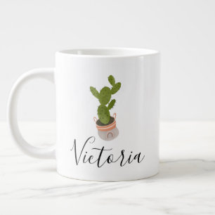 Cactus Hand Drawn Rainbow Pot Name Giant Coffee Mug
