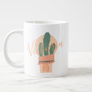 Cactus Hand Drawn Rainbow Potted Name  Giant Coffee Mug
