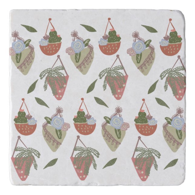 Cactus Hanging Baskets Botanical Floral  Trivet (Front)