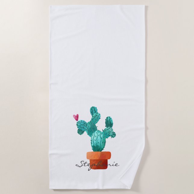 Cactus Heart NAME Southwest Desert Love Fun Beach Towel (Front)