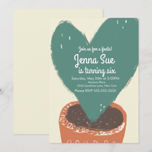 Cactus Heart Plant Fiesta Birthday (Front/Back)