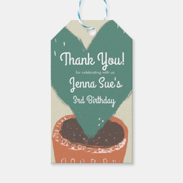 Cactus Heart Plant Fiesta Birthday Thank You Gift Tags (Front)