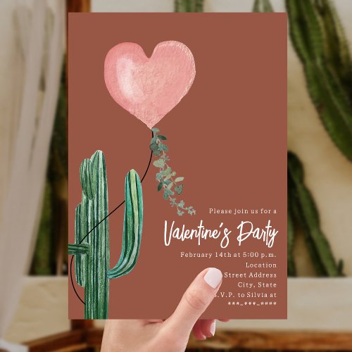 Cactus Heart Terracotta Valentines Party Invitation