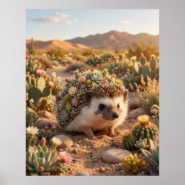 Cactus Hedgehog Desert Bloom Poster (Front)
