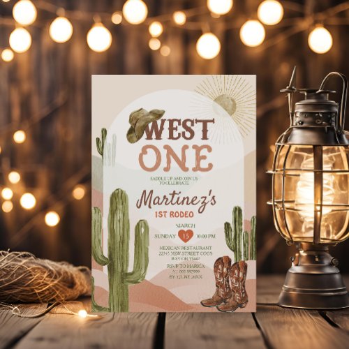 Cactus How The West Was One Birthday Party Cowboy  Invitation