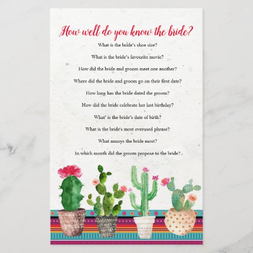 Cactus How well do you know The Bride Game card