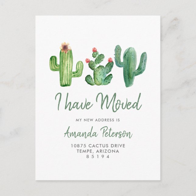 Cactus I Have Moved Moving Announcement Postcard (Front)