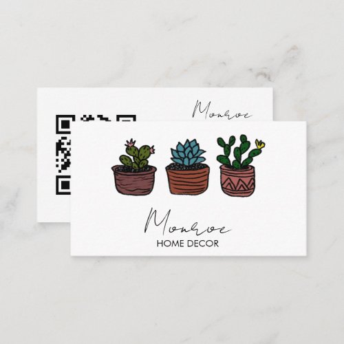 Cactus Illustration Boho Doodle QR Social Icons  Business Card