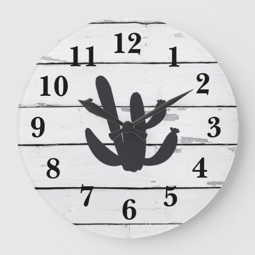 Cactus  Illustration Decor Rustic Shiplap Large Clock