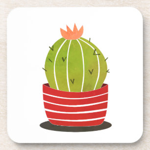Cactus in a pot minimal art poster beverage coaster