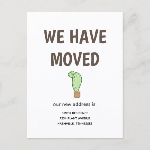 Cactus in a Pot We have Moved Announcement Postcard