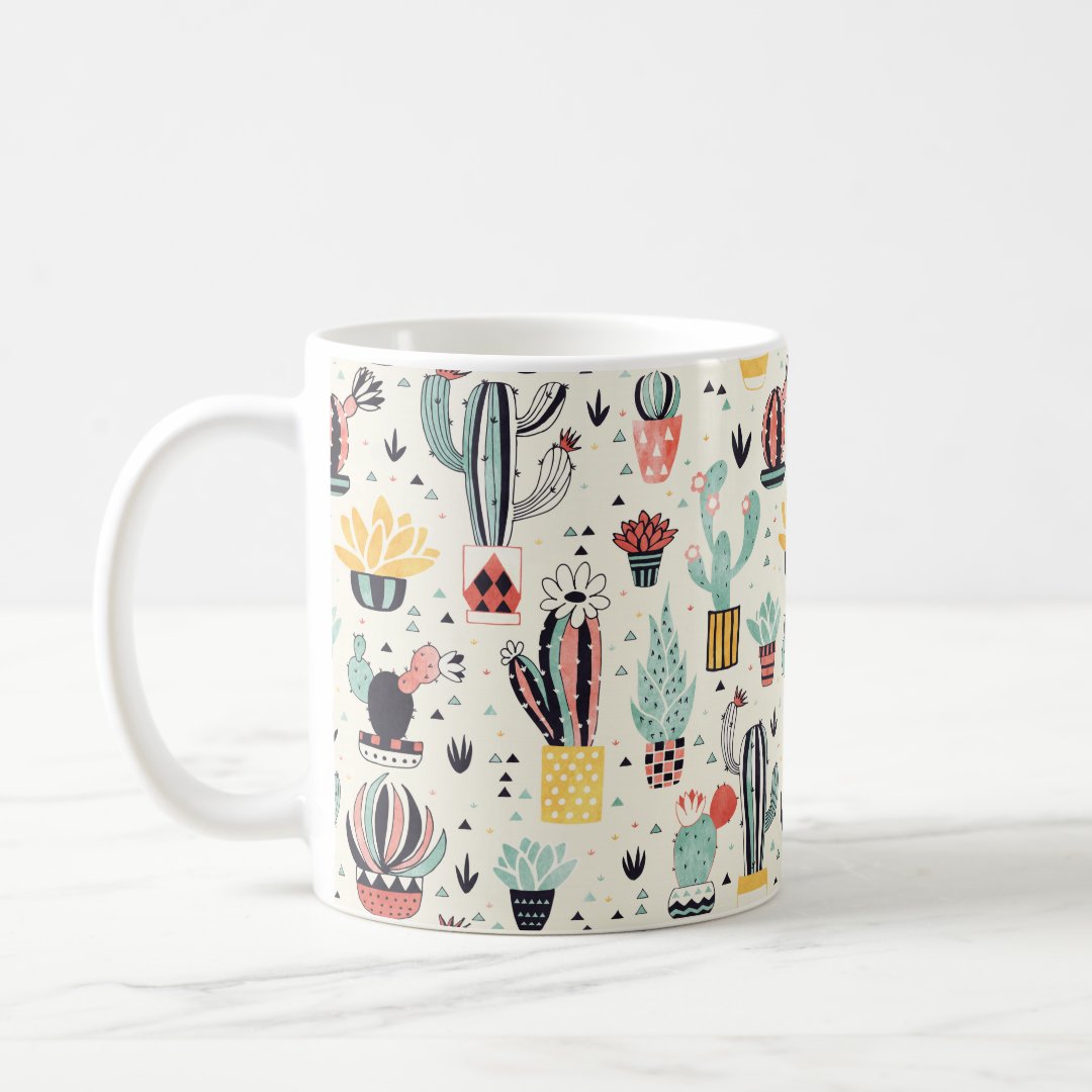 Cactus in a Pot with Succulent and Triangles Coffee Mug | Zazzle