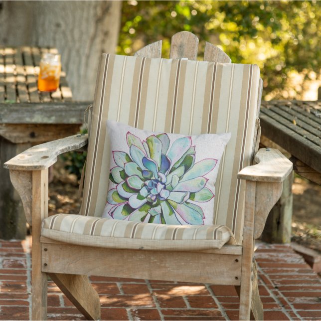 Cactus in blue and pink oil painting outdoor pillow (Chair)