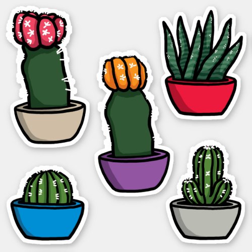 Cactus in Colorful Pots Sticker