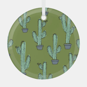 Cactus in Pot Illustration Glass Ornament