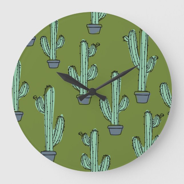 Cactus in Pot Illustration Large Clock (Front)