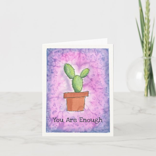 Cactus in Pot- Purple Watercolor Card (Front)