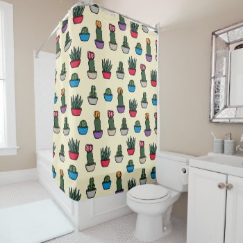 Cactus In Pots Colorful Pattern Choose Your Color  Shower Curtain by DuchessOfWeedlawn at Zazzle